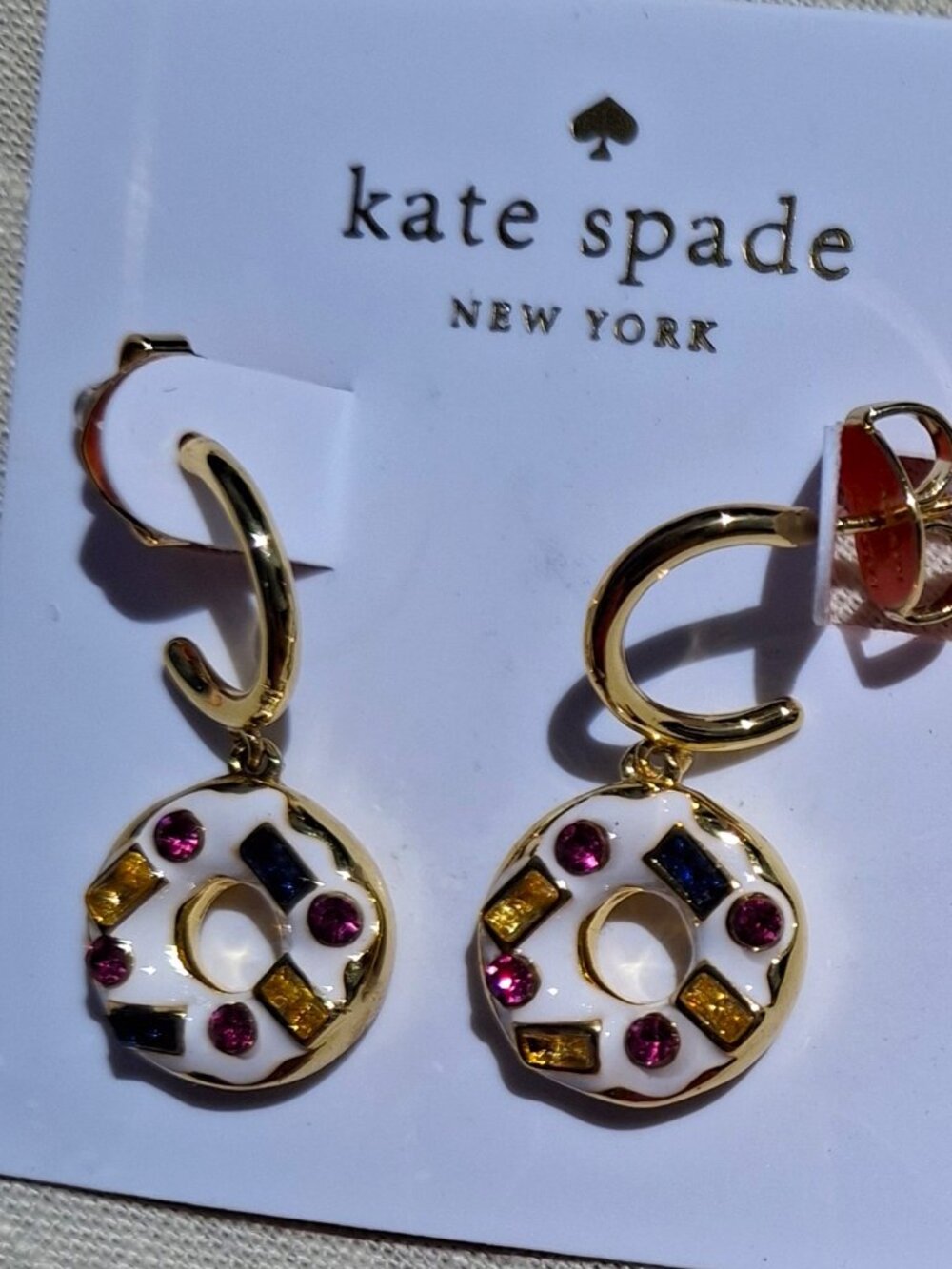 Kate Spade Coffee Break  Donut Gold-Plated Huggies Earrings NWT